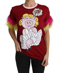 Thumbnail for New Dolce & Gabbana Short Sleeves Crew Neck T-shirt with Pig Print Embroidery 36 IT Women