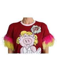 Thumbnail for New Dolce & Gabbana Short Sleeves Crew Neck T-shirt with Pig Print Embroidery 36 IT Women