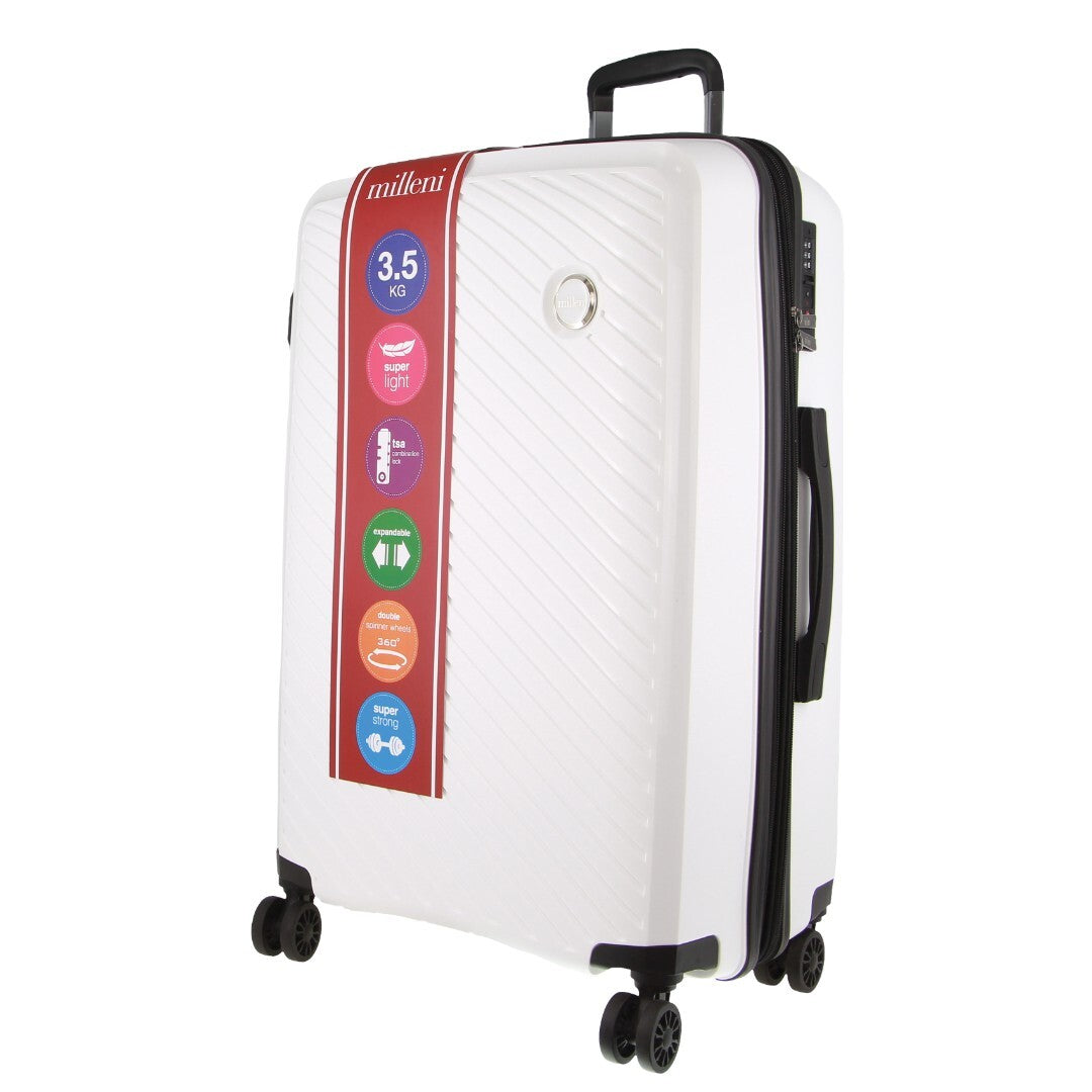 Milleni Hardshell Checked Luggage Bag Travel Suitcase 75cm (124L) - White