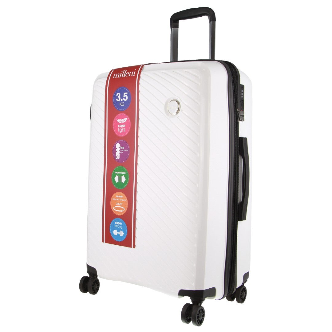 Milleni Hardshell Checked Luggage Bag Travel Suitcase 65cm (82.5L) - White