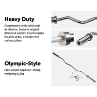 Thumbnail for Chrome Olympic Curl Bar Barbell Heavy Duty EZ with Spring Collars