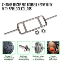 Thumbnail for Chrome Tricep Bar Barbell Heavy Duty with Spinlock Collars