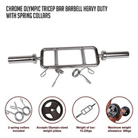 Thumbnail for Chrome Olympic Tricep Bar Barbell Heavy Duty with Spring Collars