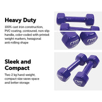 Thumbnail for 2kg Dumbbells Pair PVC Hand Weights Rubber Coated