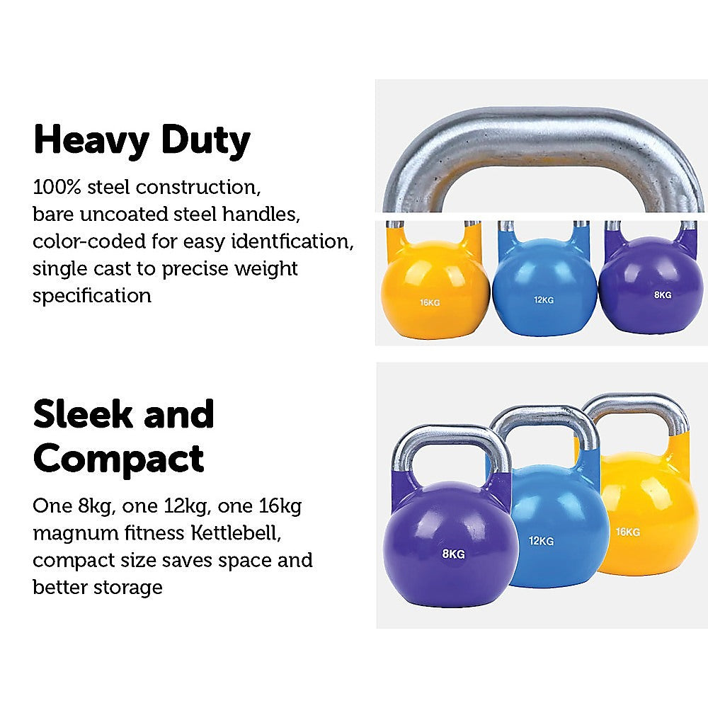 8KG, 12KG, 16KG Pro-Grade Steel KettleBell Set