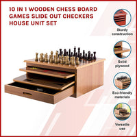 Thumbnail for 10 in 1 Wooden Chess Board Games Slide Out Checkers House Unit Set