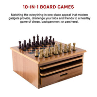 Thumbnail for 10 in 1 Wooden Chess Board Games Slide Out Checkers House Unit Set