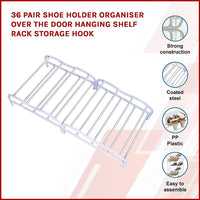 Thumbnail for 36 Pair Shoe Holder Organiser Over The Door Hanging Shelf Rack Storage Hook