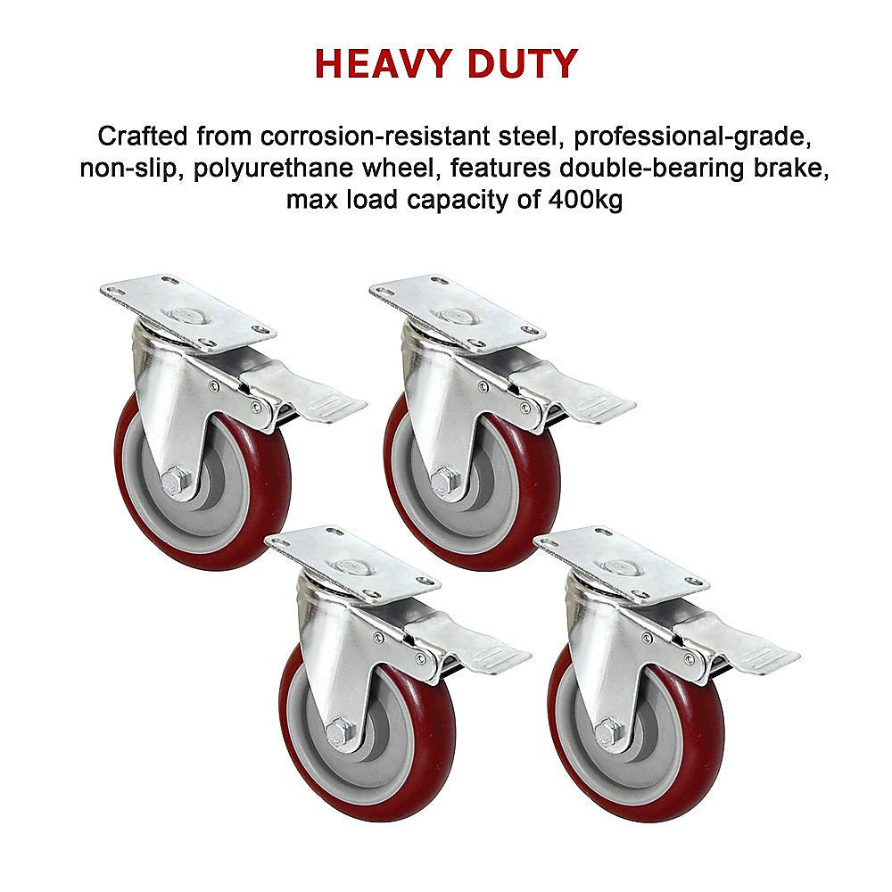 4 X 5" Heavy Duty 400kg Swivel Castor Wheels Trolley Furniture Caster All Brake