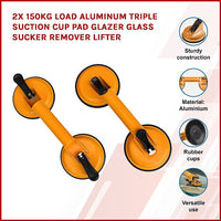 Thumbnail for 2x 100kg Aluminum Alloy Double Locking Suction Cup Glazer Glass Sucker Lifter