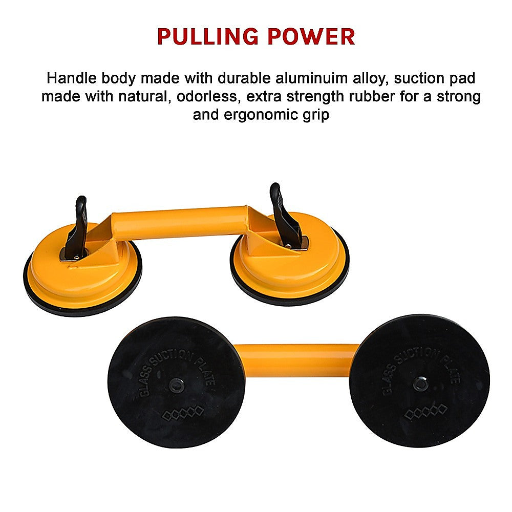 2x 100kg Aluminum Alloy Double Locking Suction Cup Glazer Glass Sucker Lifter