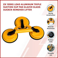 Thumbnail for 2x 150kg Load Aluminum Triple Suction Cup Pad Glazer Glass Sucker Remover Lifter