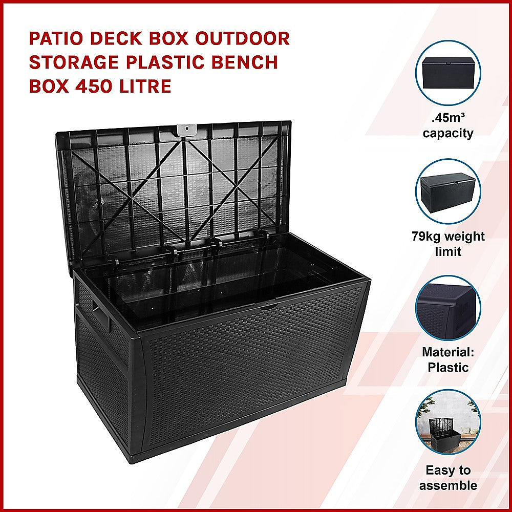 Patio Deck Box Outdoor Storage Plastic Bench Box 450 Litre