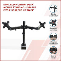Thumbnail for Dual LCD Monitor Desk Mount Stand Adjustable Fits 2 Screens Up To 27