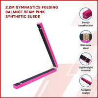 Thumbnail for 2.2m Gymnastics Folding Balance Beam Pink Synthetic Suede