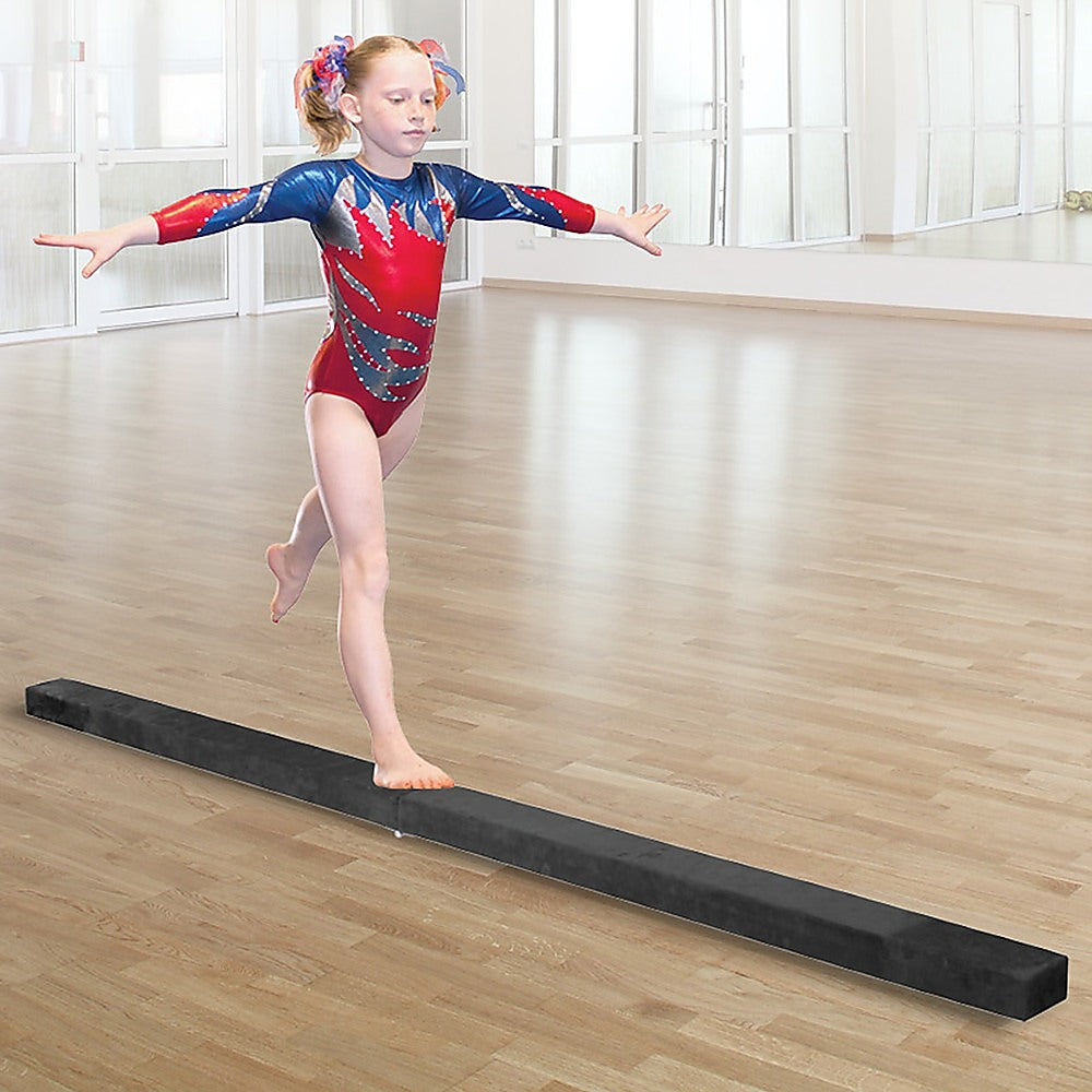 2.4m (8FT) Gymnastics Folding Balance Beam Black Synthetic Suede