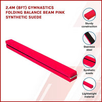 Thumbnail for 2.4m (8FT) Gymnastics Folding Balance Beam Pink Synthetic Suede