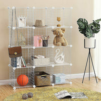 Thumbnail for 12 Cube Wire Grid Organiser Bookcase Storage Cabinet Wardrobe Closet White