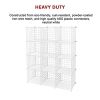 Thumbnail for 12 Cube Wire Grid Organiser Bookcase Storage Cabinet Wardrobe Closet White