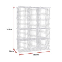 Thumbnail for 12 Cube Wire Grid Organiser Bookcase Storage Cabinet Wardrobe Closet White