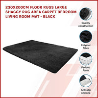 Thumbnail for 230x200cm Floor Rugs Large Shaggy Rug Area Carpet Bedroom Living Room Mat - Black