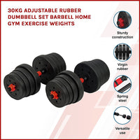 Thumbnail for 30kg Adjustable Rubber Dumbbell Set Barbell Home GYM Exercise Weights