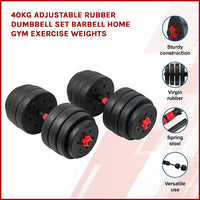 Thumbnail for 40kg Adjustable Rubber Dumbbell Set Barbell Home GYM Exercise Weights