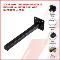 Thumbnail for 20cm Floating Shelf Brackets Industrial Metal Shelving Supports 4-Pack