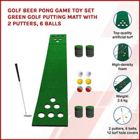 Thumbnail for Golf Beer Pong Game Toy Set Green Golf Putting Matt with 2 Putters, 6 Balls