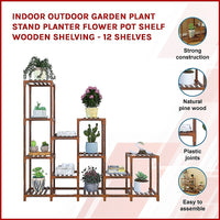 Thumbnail for Indoor Outdoor Garden Plant Stand Planter Flower Pot Shelf Wooden Shelving - 12 Shelves