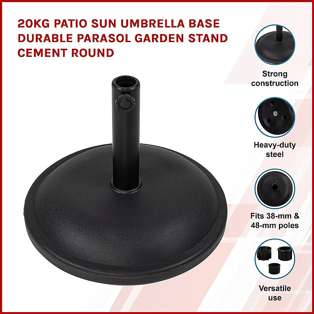 20kg Patio Sun Umbrella Base Durable Parasol Garden Stand Cement Round