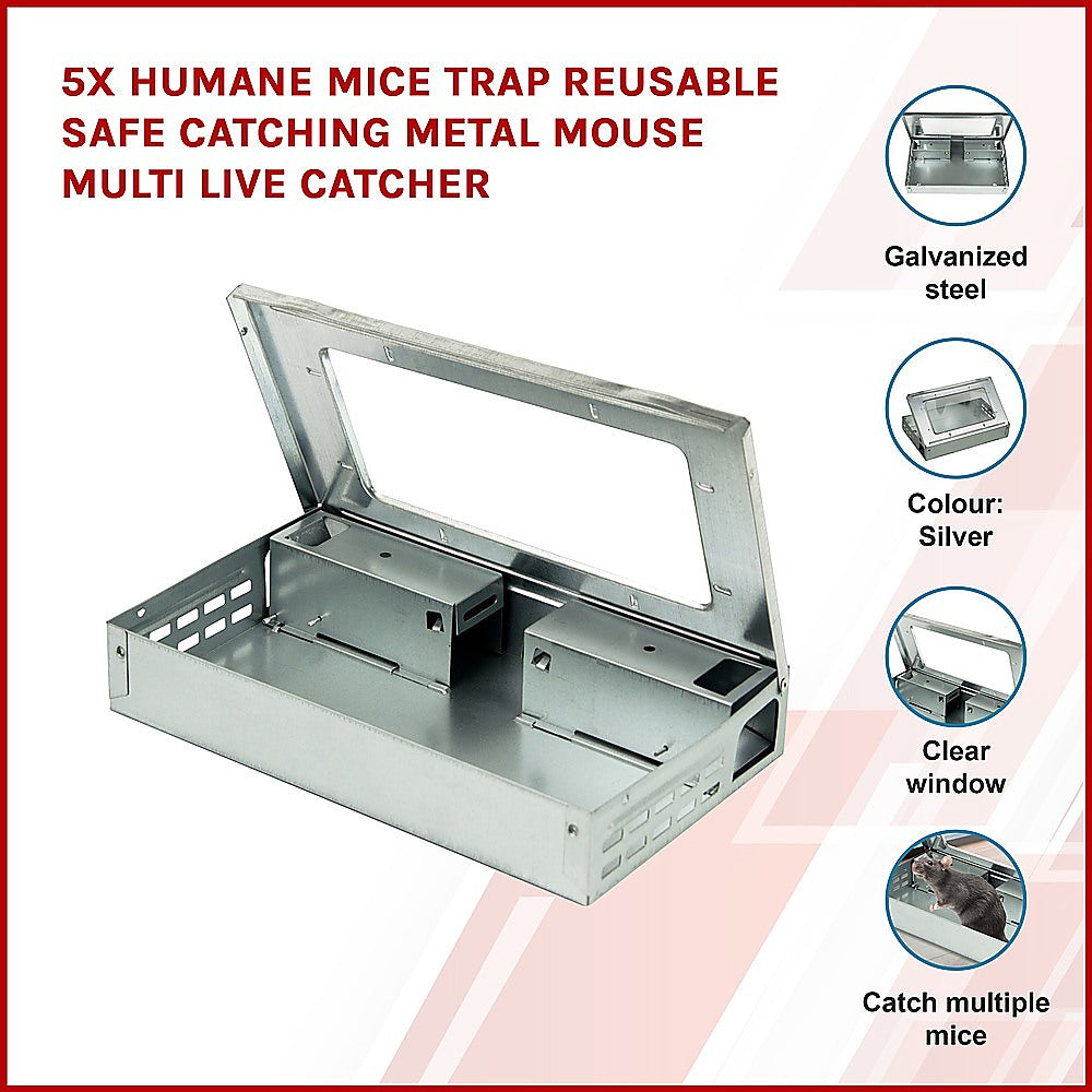 5x Humane Mice Trap Reusable Safe Catching Metal Mouse Multi Live Catcher