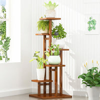 Thumbnail for 5 Tiers Vertical Bamboo Plant Stand Staged Flower Shelf Rack Outdoor Garden