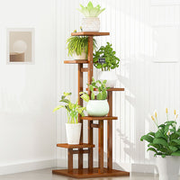 Thumbnail for 5 Tiers Vertical Bamboo Plant Stand Staged Flower Shelf Rack Outdoor Garden