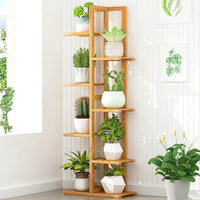 Thumbnail for 6 Tiers Vertical Bamboo Plant Stand Staged Flower Shelf Rack Outdoor Garden