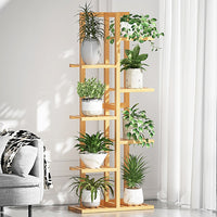 Thumbnail for 6 Tiers Vertical Bamboo Plant Stand Staged Flower Shelf Rack Outdoor Garden