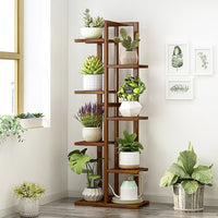 Thumbnail for 6 Tiers Vertical Bamboo Plant Stand Staged Flower Shelf Rack Outdoor Garden