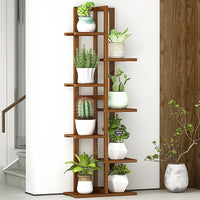 Thumbnail for 6 Tiers Vertical Bamboo Plant Stand Staged Flower Shelf Rack Outdoor Garden