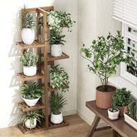 Thumbnail for 6 Tiers Vertical Bamboo Plant Stand Staged Flower Shelf Rack Outdoor Garden