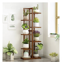 Thumbnail for 6 Tiers Vertical Bamboo Plant Stand Staged Flower Shelf Rack Outdoor Garden