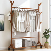 Thumbnail for Portable Clothes Rack Coat Garment Stand Bamboo Rail Hanger Airer Closet