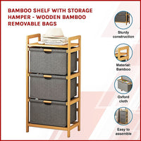 Thumbnail for Bamboo Shelf with Storage Hamper - Wooden Bamboo Removable Bags