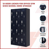 Thumbnail for 12-Door Locker for Office Gym Shed School Home Storage - Padlock-operated