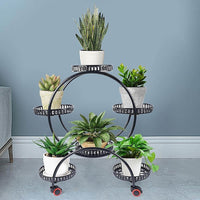 Thumbnail for 4 Layer 6 Pots Flower Holder Plant Stand Shelf 4-Wheel Free Moving Rack