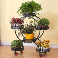 Thumbnail for 4 Layer 6 Pots Flower Holder Plant Stand Shelf 4-Wheel Free Moving Rack