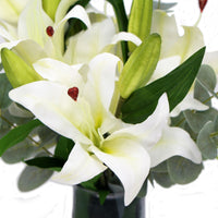 Thumbnail for Premium Faux White Lily In Glass Vase (Tiger Lily Bouquet With Eucalyptus)