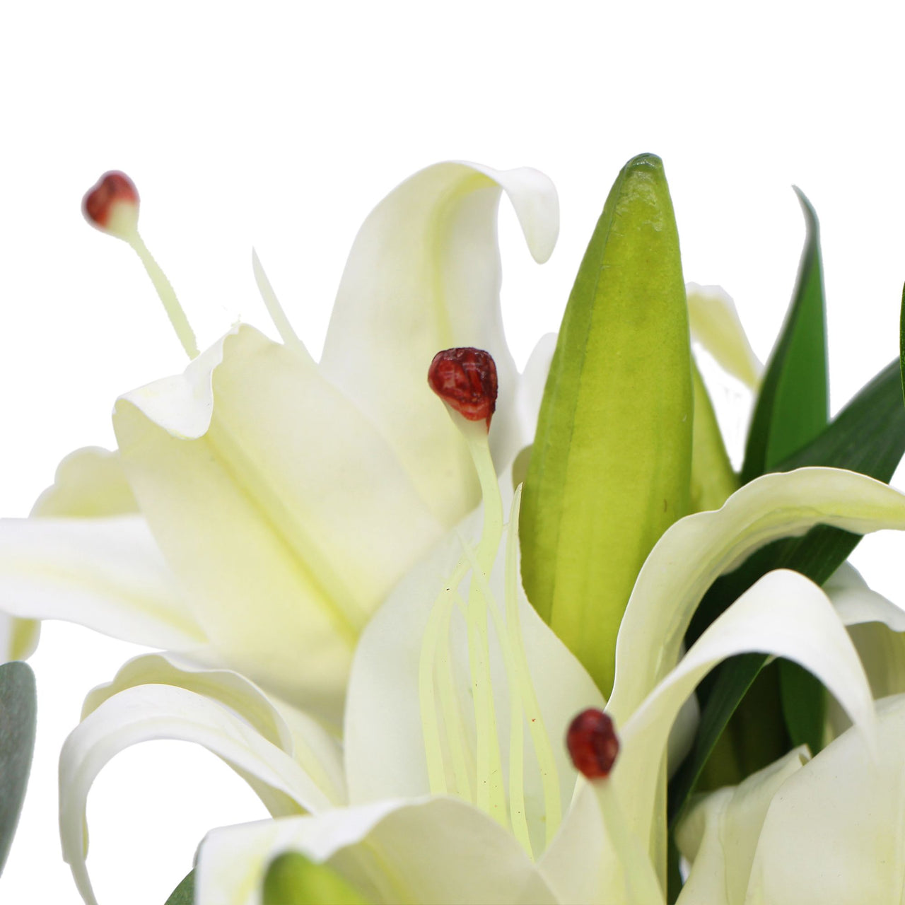 Premium Faux White Lily In Glass Vase (Tiger Lily Bouquet With Eucalyptus)