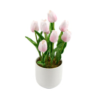 Thumbnail for Flowering Pink Artificial Tulip Plant Arrangement With Ceramic Bowl 35cm