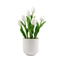 Thumbnail for Flowering White Artificial Tulip Plant Arrangement With Ceramic Bowl 35cm