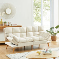 Thumbnail for Alexa 3 Seater Velvet Sofa Bed Futon Cream